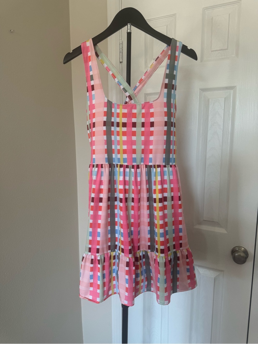 CROSBY by Mollie Burch Pink Multi-Color Plaid Sundress with Ruffle Hem